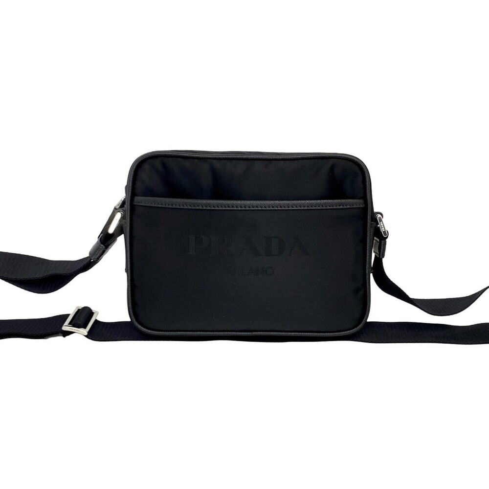PRADA mini shoulder bag/pouch in black, featuring a triangular logo, Tessuto ...